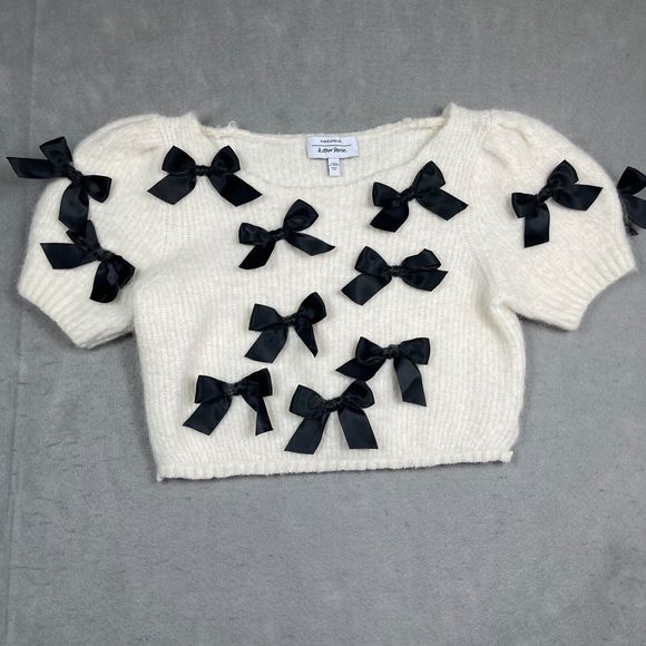 Paris Atelier & Other Stories Sweaters - Paris Atelier & Other Stories Sweater Womens Small Ivory All Over Bow Cropped